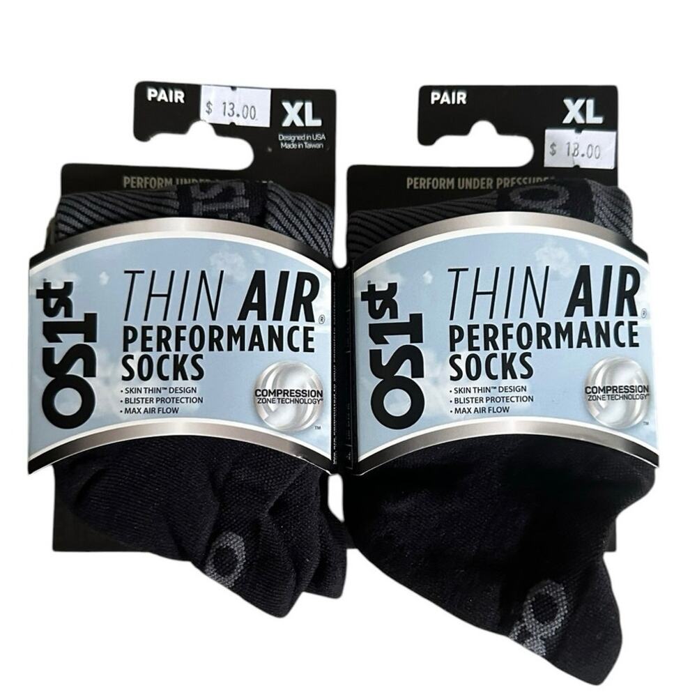 New OS1st Thin Air Performance Socks XL Black No Show Compression Running Lot 2